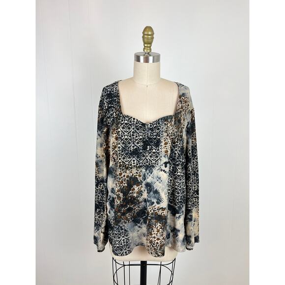 Vintage 90s Y2K Sharon Anthony Moody Floral Top 2X Stretchy Plus Size Fairy - Picture 3 of 15